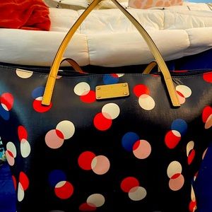 Navy blue Kate spade tote with polka dots